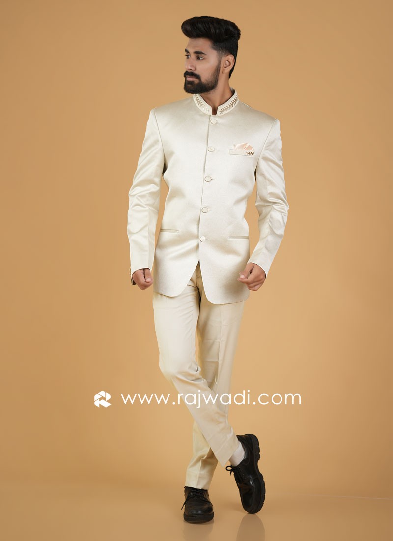 Cream Jodhpuri Suit For Men