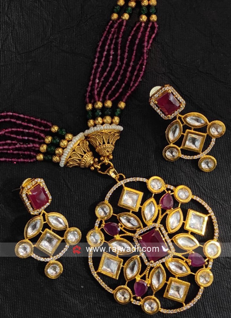 Gold Plated Unique Design Long Necklace Set