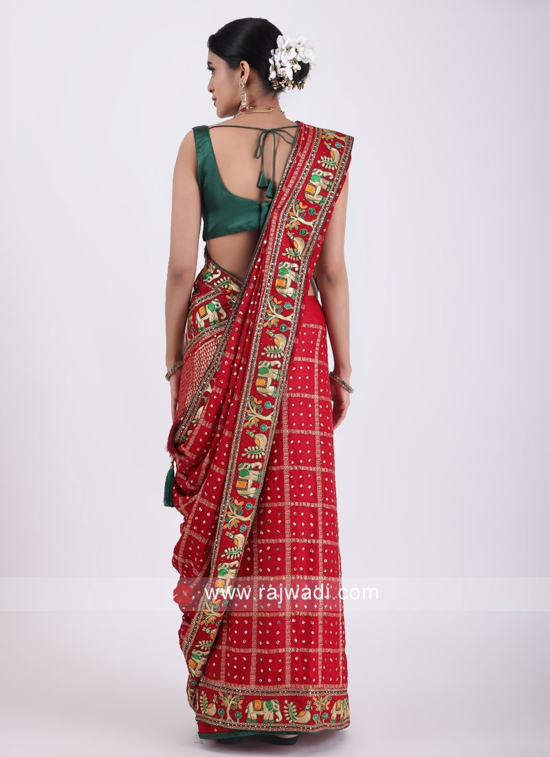 Traditional Maroon Gajji Silk Gharchola Saree