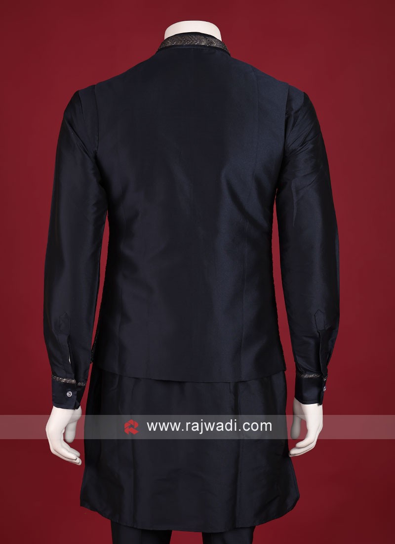 Stylish Nehru Jacket Set In Blue Color