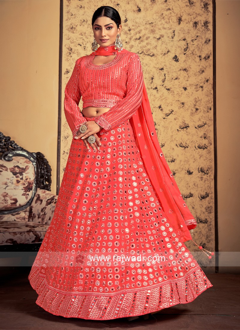 Art Silk Trendy Coral Lehenga Choli