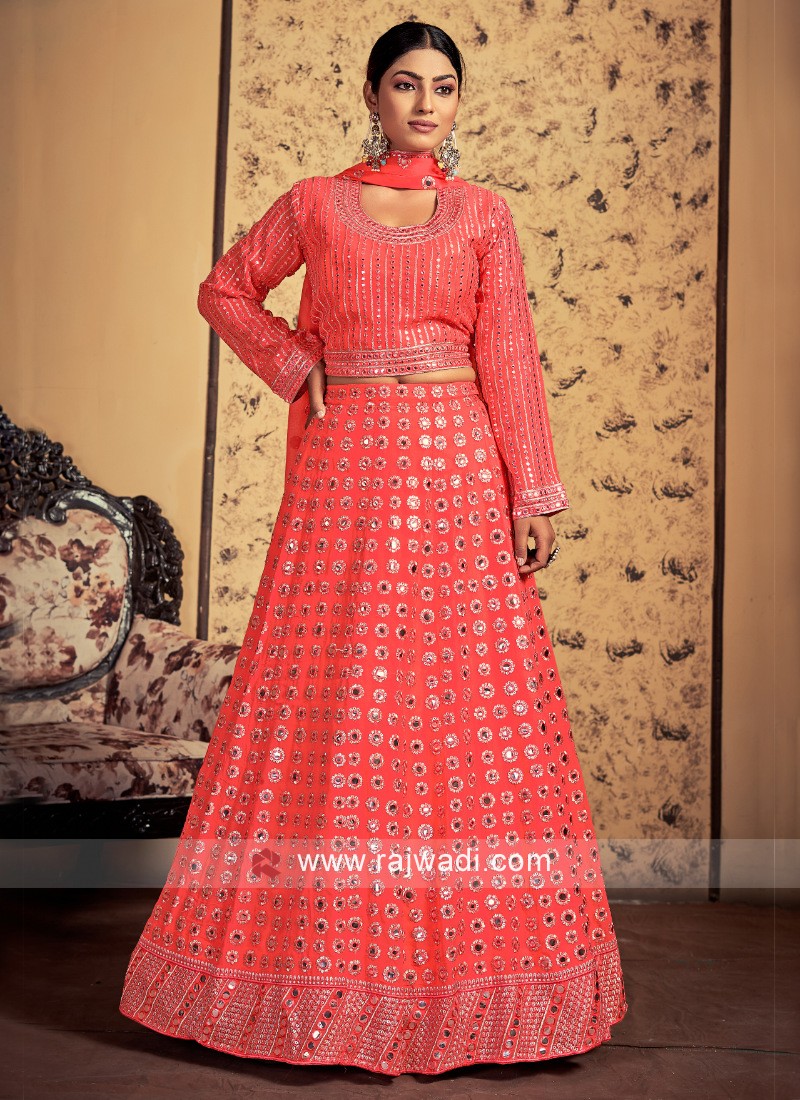 Art Silk Trendy Coral Lehenga Choli