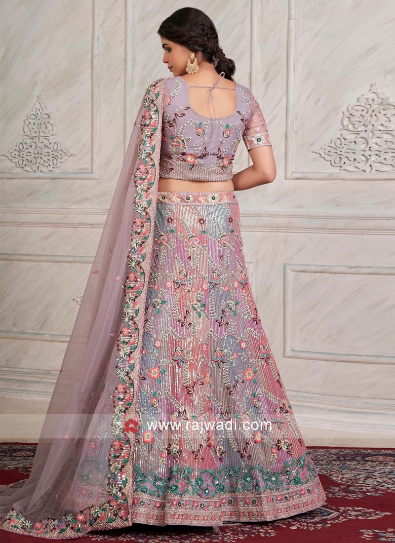 Onion Pink Sequins Embellished Net A Line Lehenga Choli