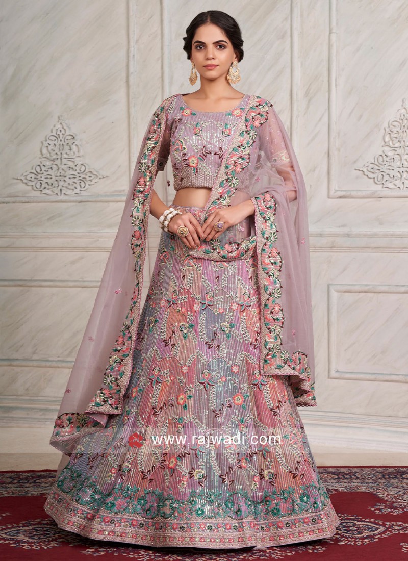 Onion Pink Sequins Embellished Net A Line Lehenga Choli