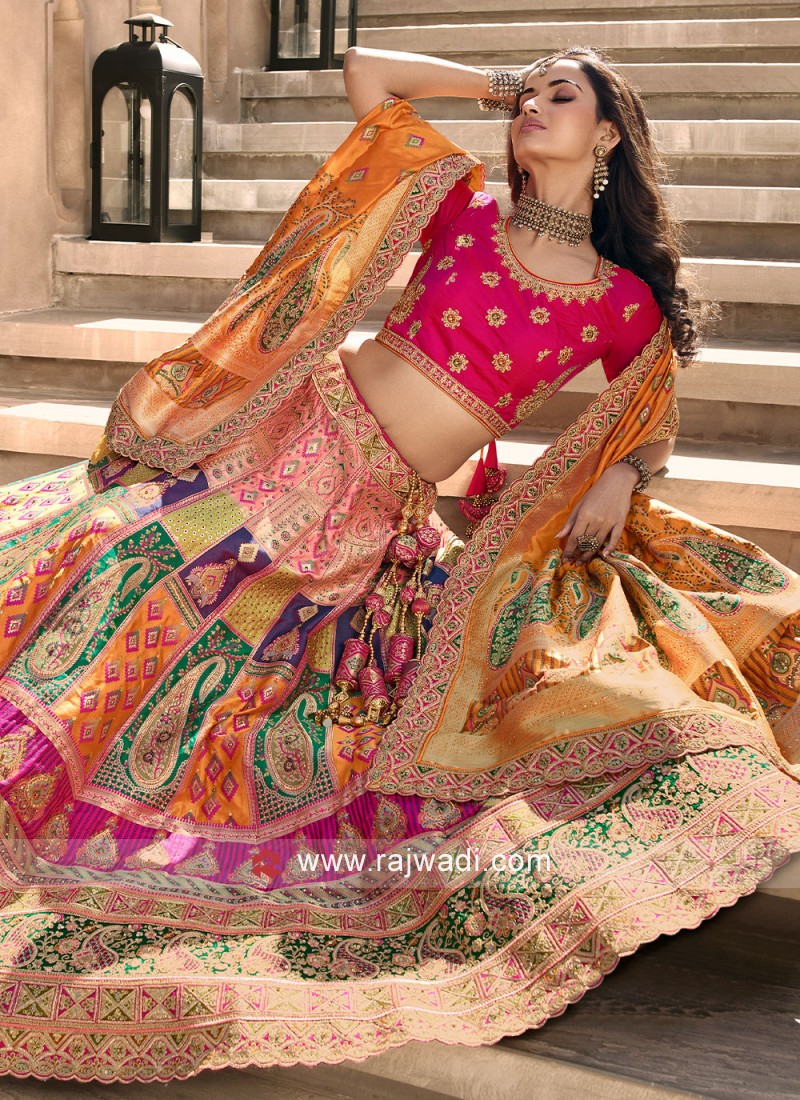 Multicolored Woven Banarasi Silk Wedding Lehenga Choli