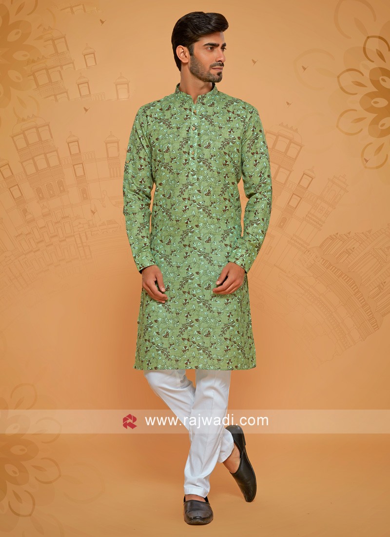 Pista Green Fancy Printed Kurta Pajama