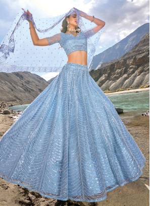 Turquoise Sequins Engagement A Line Lehenga Choli