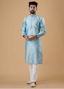 Aqua Color Kurta Pajama In Silk