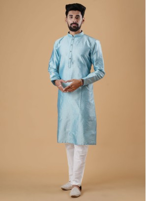 Aqua Color Kurta Pajama In Silk