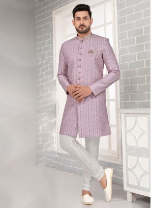 Art Silk Indowestern In Lavender Color