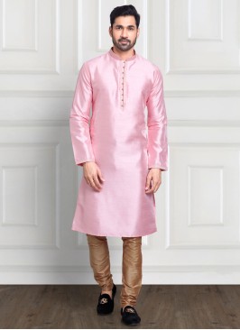 Art Silk Pink Kurta Pajama For Men