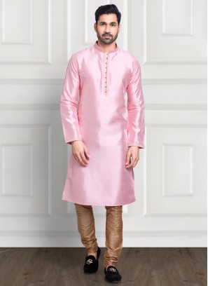 Art Silk Pink Kurta Pajama For Men