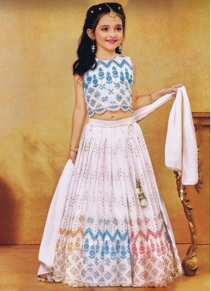 Attractive White Embroidered Lehenga Choli With Dupatta