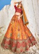 Banarasi Jacquard Silk Orange Wedding Wear Lehenga Choli