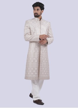 Beige Silk Indowestern Set