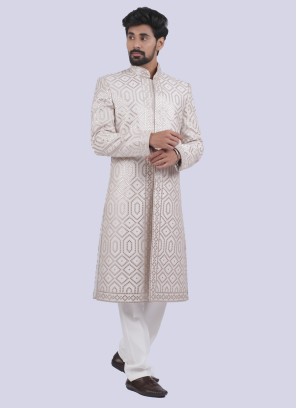 Beige Silk Indowestern Set