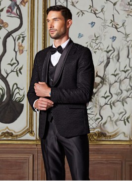 Black Embroidered Suit For Wedding