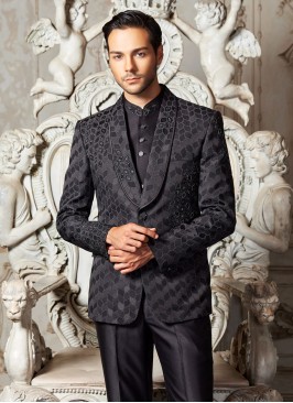 Black Embroidered Tuxedo Suit In Imported Fabric