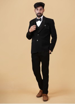 Black Imported Tuxedo Set With Embroidered Work Detailing