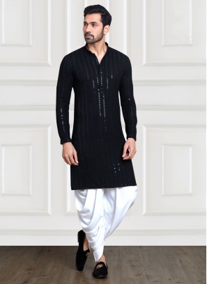 Black Sequins Embroidered Readymade Kurta Pajama