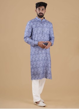 Blue Color Cotton Printed Kurta