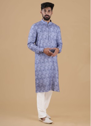 Blue Color Cotton Printed Kurta