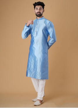 Blue Color Kurta Pajama In Silk