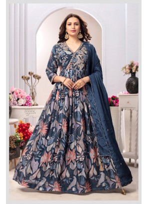 Blue Floor Length Anarkali Dress With Dupatta