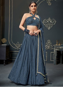 Blue Georgette Lehenga Choli With Dupatta