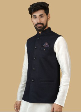 Blue Wedding Wear Readymade Nehru Jacket