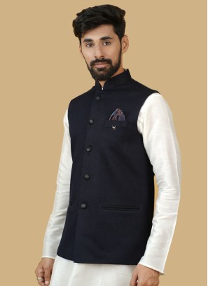 Blue Wedding Wear Readymade Nehru Jacket