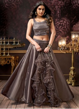 Breathtaking Dark Coffee Color Embroidered Lehenga Choli