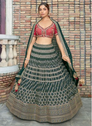 Breathtaking Green And Red Embroidered Lehenga Choli