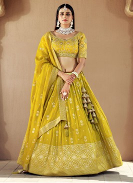 Breathtaking Lemon Yellow Color Embroidered Lehenga Choli