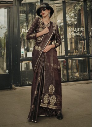 Gorgeous Brown Woven Classic Banarasi Silk Saree
