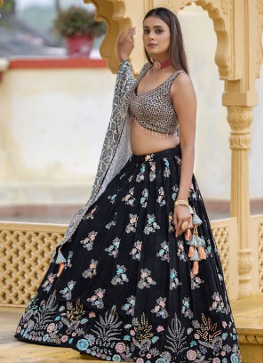 Designer Pista Green Chiffon Embroidered Lehenga Choli