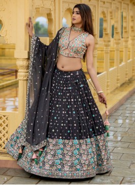 Chiffon Lehenga Choli With Sequins Embroidery