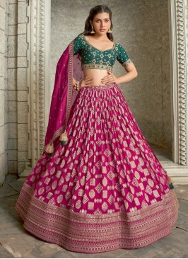 Chiffon Rani Woven Embroidered Designer Lehenga Choli