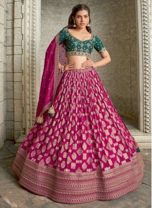 Chiffon Rani Woven Embroidered Designer Lehenga Choli