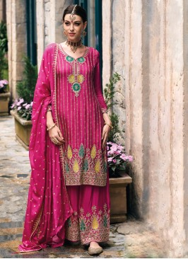 Chinon Rani Dress Material With Floral Work Dupatt