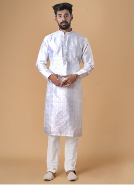 Classic White Colour Kurta Pajama In Silk