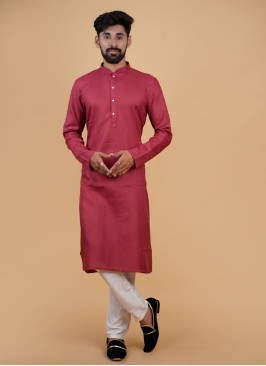 Classy Red Mens Kurta Pajama In Cotton