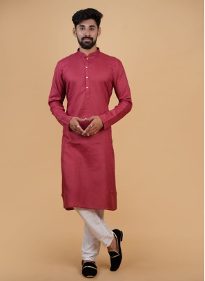 Classy Red Mens Kurta Pajama In Cotton