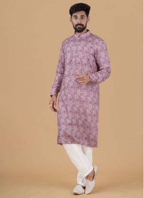 Cotton Light Pink Fancy Printed Kurta