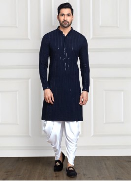 Cotton Silk Dhoti Style Sequins Embroidered Kurta Pajama For Men