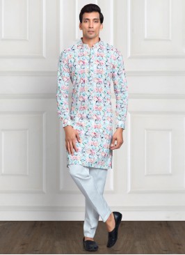 Cotton Silk Multi Color Embroidered Kurta Pajama