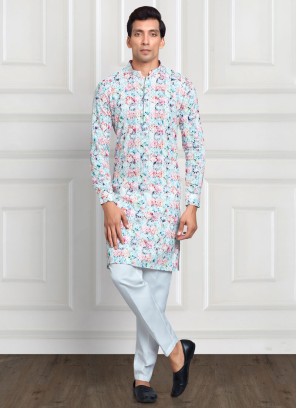 Cotton Silk Multi Color Embroidered Kurta Pajama