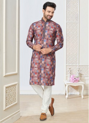 Cotton Silk Multi Color Printed Kurta Pajama