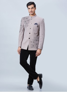 Cream And Black Embroidered Jodhpuri Suit