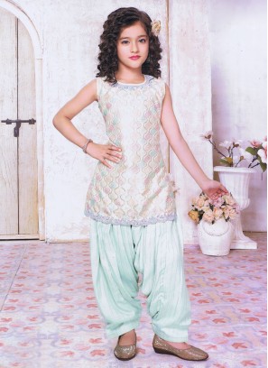 Cream Art Silk Embroidered Salwar Suit